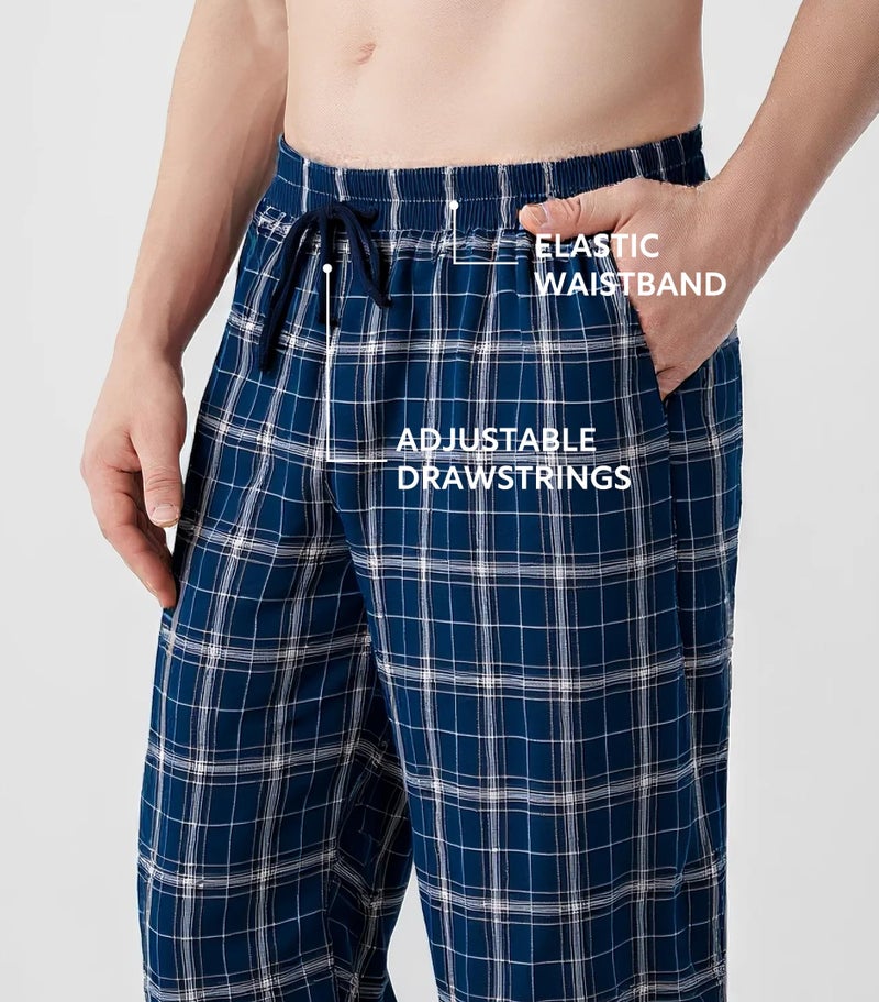 DAVID ARCHY Men's Flannel Pajama Pants, Soft Plaid Cotton Pajama Pants with Pockets, Lightweight 2-Pack - Image 3